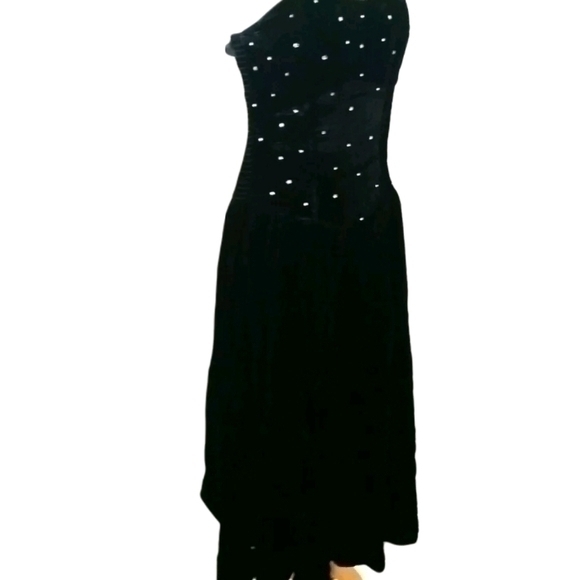 VINTAGE VELVET RHINESTONE HIGH LOW MIDI DRESS SZ M - Picture 3 of 4